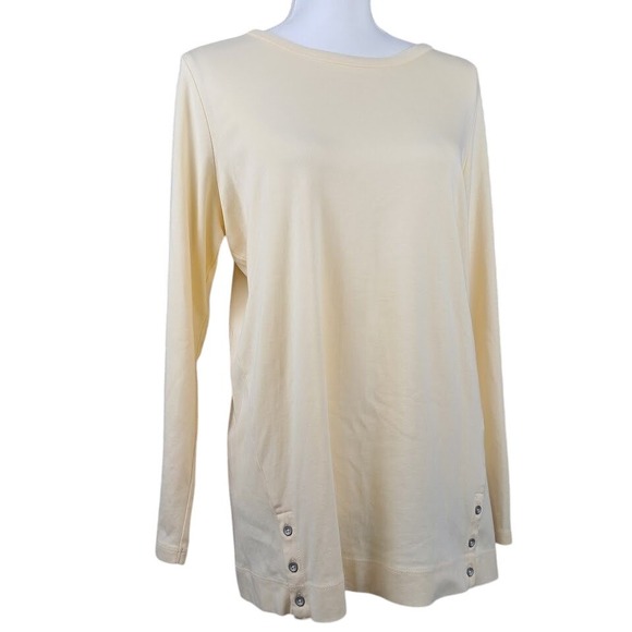 J.Jill Perfect Pima MP Crewneck Tunic Top Soft Yellow Long Sleeve Button Detail - Picture 1 of 6